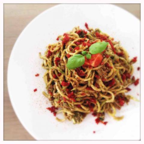 Zucchini Pasta with Sundried Tomato Pesto